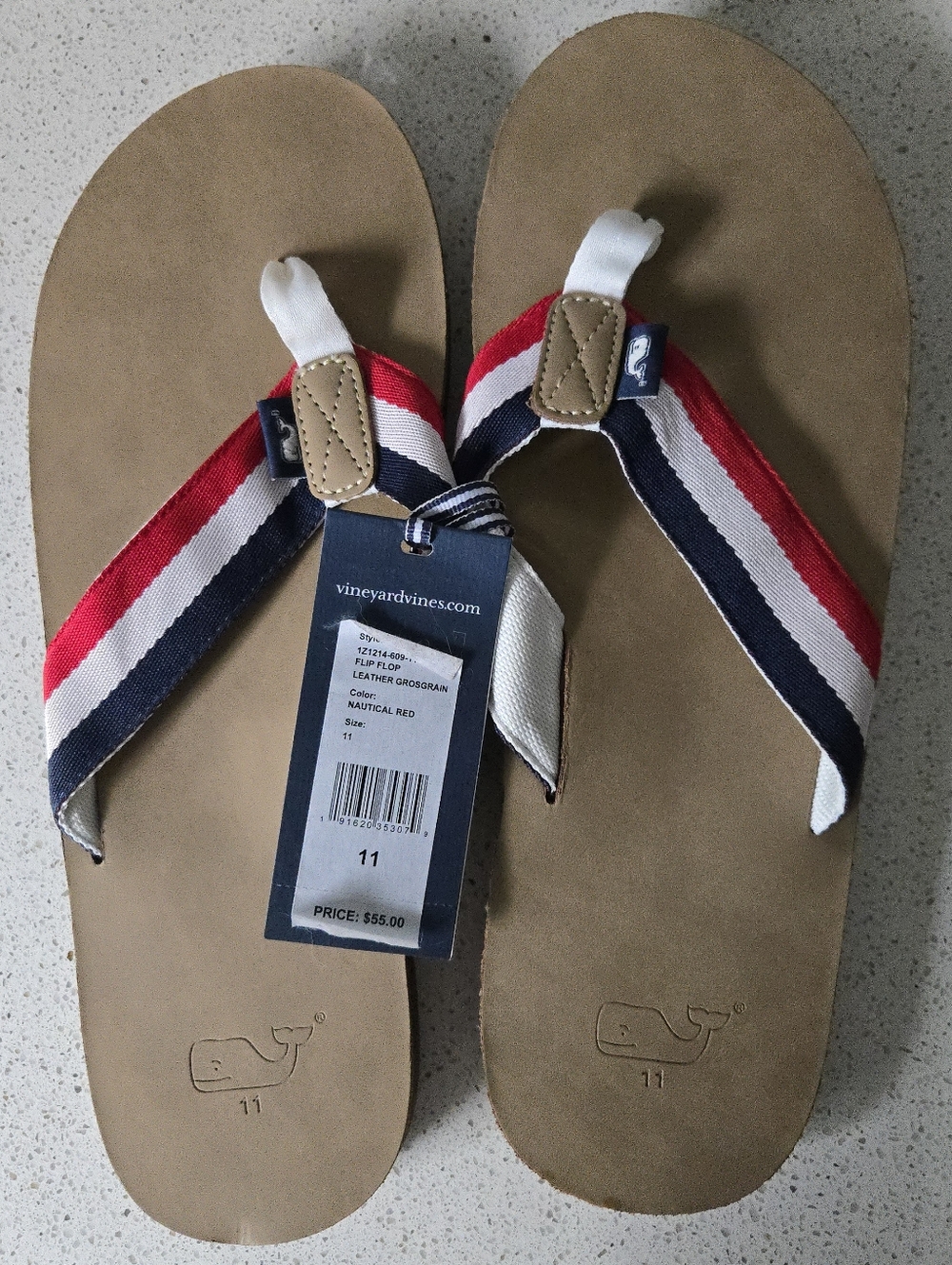NWT Vineyard Vines Men's Size 11 Red/White/Blue Flip Flops